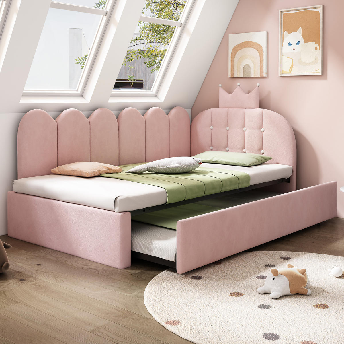 POLSTERBETT 90/200 cm Rosa aus Samt mit Ausziehbett - Rosa, Textil (90/200cm) - OKMYHOME