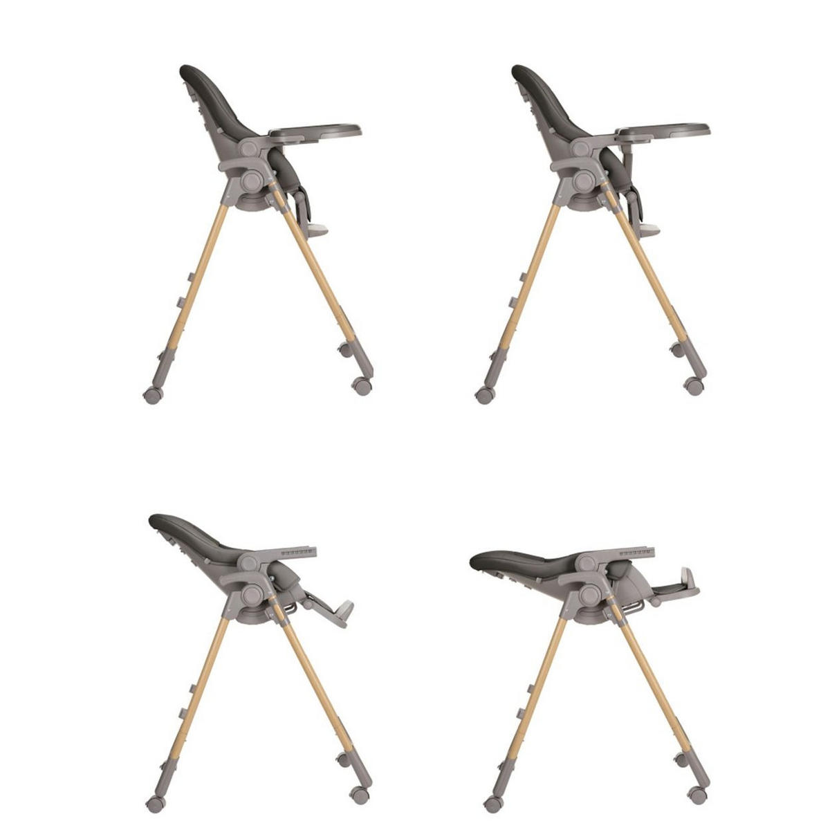 HOCHSTUHL Olive grau Räder mit Bremse, höhenverstellbar, Sicherheitsgurt, klappbar, Tablett - Grau, Metall (55/110/75cm) - Kikka boo