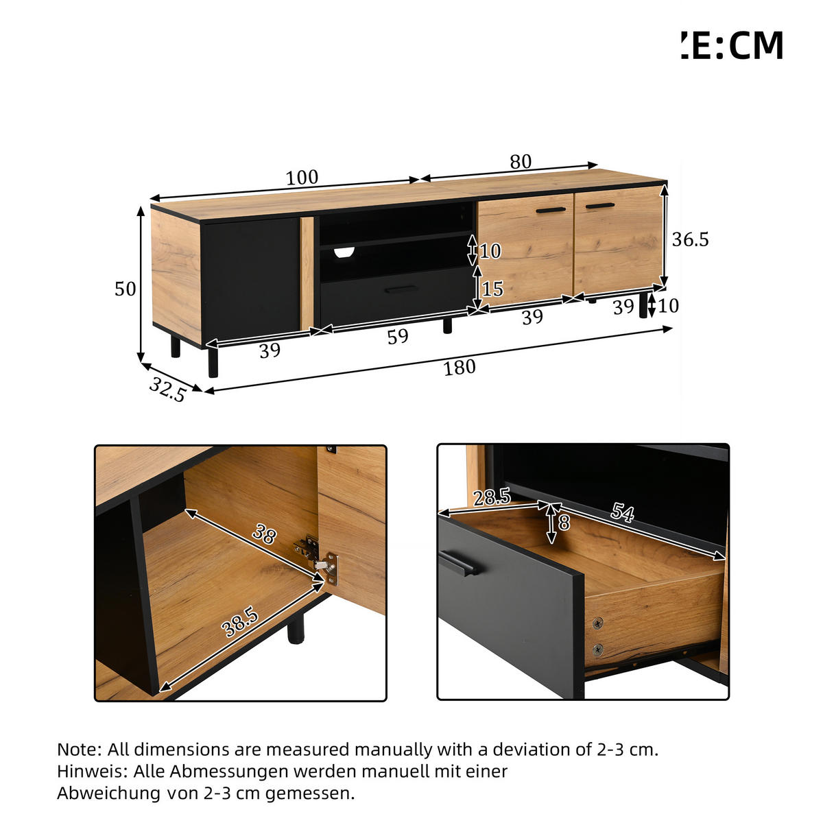 TV-LOWBOARD 180x32.5x50 cm 3 Schränke 1 Schublade 5 Beine - Multicolor, Holzwerkstoff (32.5/50/180cm) - FLIEKS