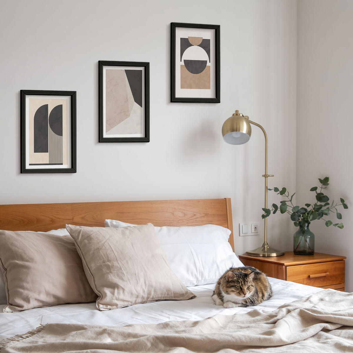 BILDER SET 3er Set - 20x30 cm Schwarzer Rahmen - Abstrakte Formen beige braun - Schwarz, Kunststoff (20/30cm) - TULUP