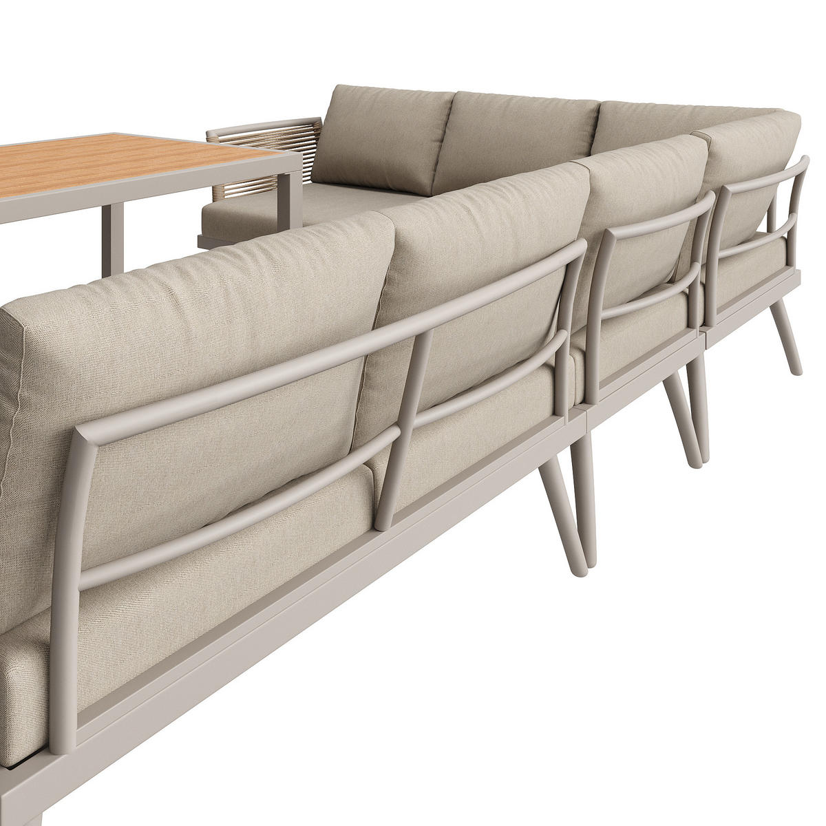 GARTENSET L-Form 7 Personen Grau/Beige Mit Holztisch - Beige, Metall - FLIEKS