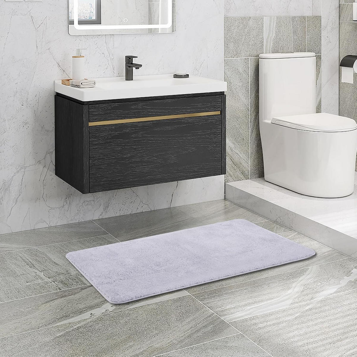 BADEMATTE rutschfest waschbar, weicher Badteppich, saugstark 50x80 cm Grau - Grau, Textil (50/80cm)