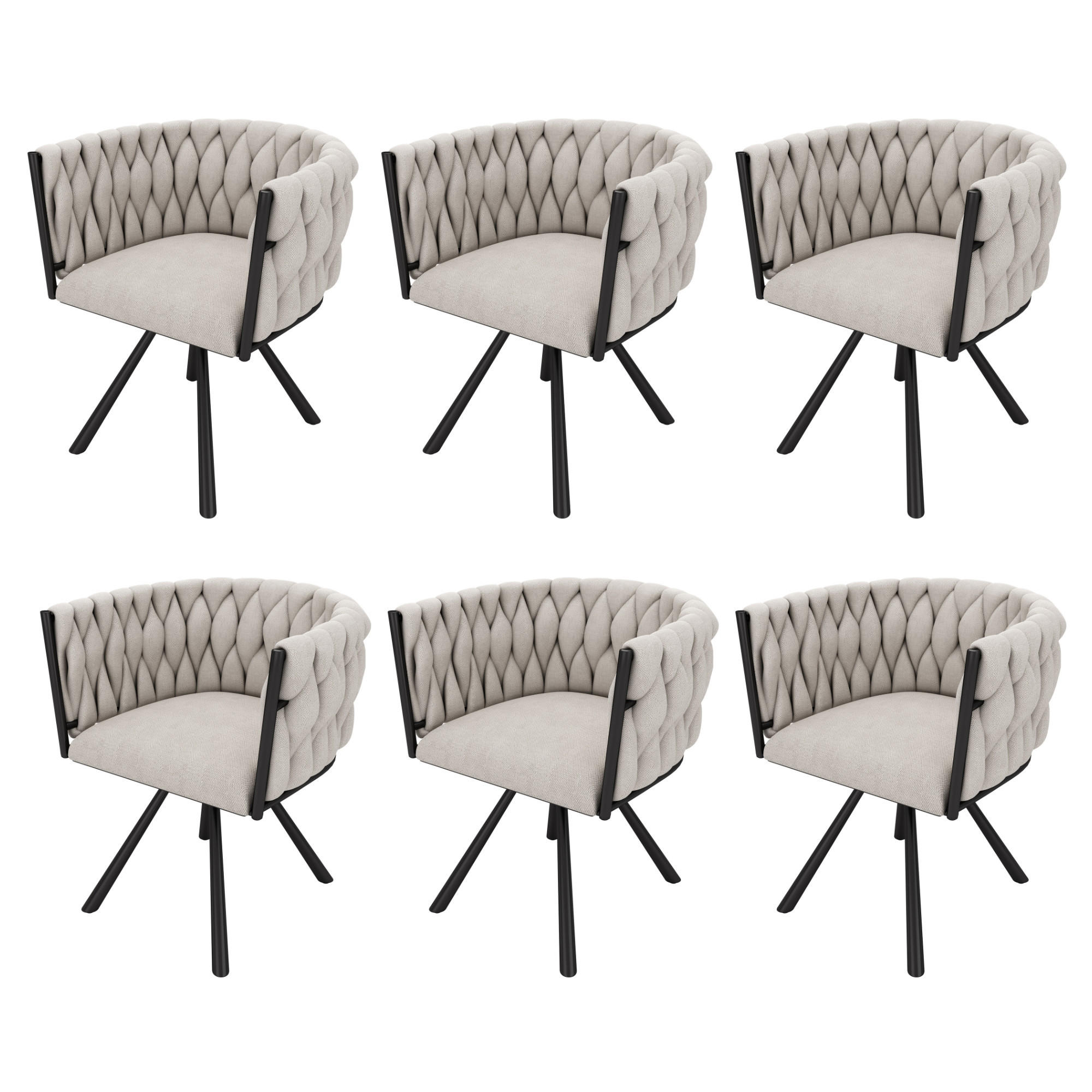 ESSZIMMERSTUHL 6er Set Leinen Drehstuhl Beige Schwarz Metall - Multicolor, Naturmaterialien (53.5/72/60cm) - FLIEKS