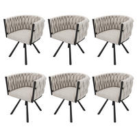 ESSZIMMERSTUHL 6er Set Leinen Drehstuhl Beige Schwarz Metall - Multicolor, Naturmaterialien (53.5/72/60cm) - FLIEKS