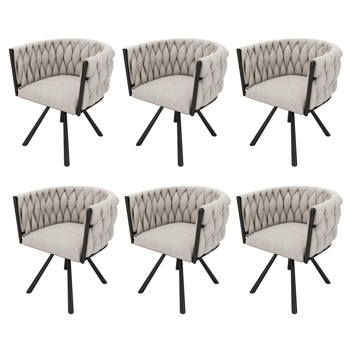 ESSZIMMERSTUHL 6er Set Leinen Drehstuhl Beige Schwarz Metall - Multicolor, Naturmaterialien (53.5/72/60cm) - FLIEKS