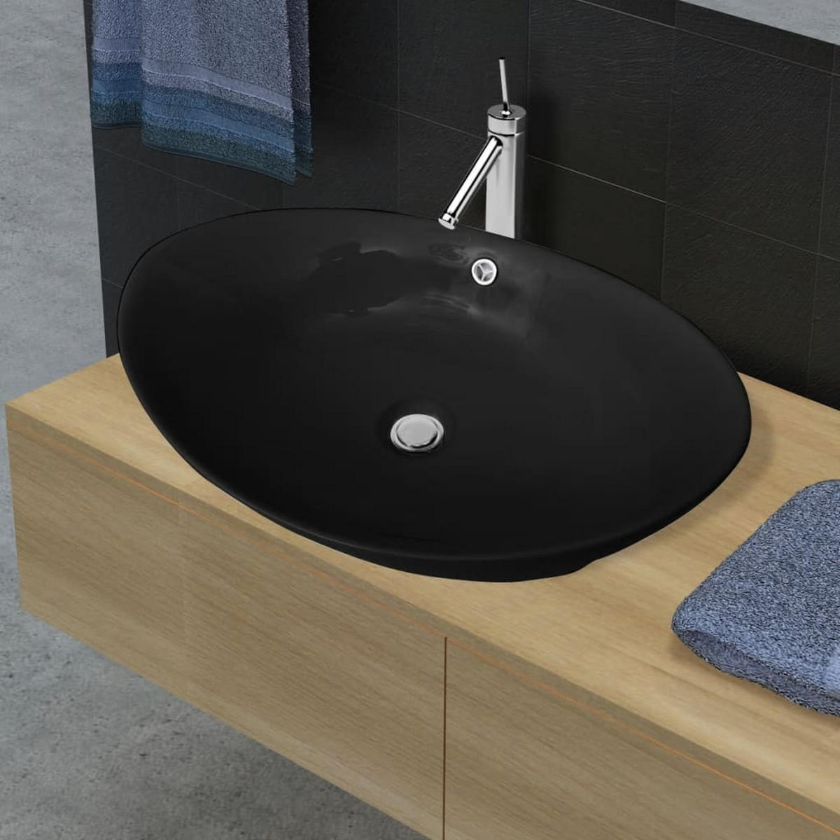 WASCHBECKEN Kouns 59/38.5/19 cm - Schwarz, Keramik (59/19/38.5cm) - Nettlife