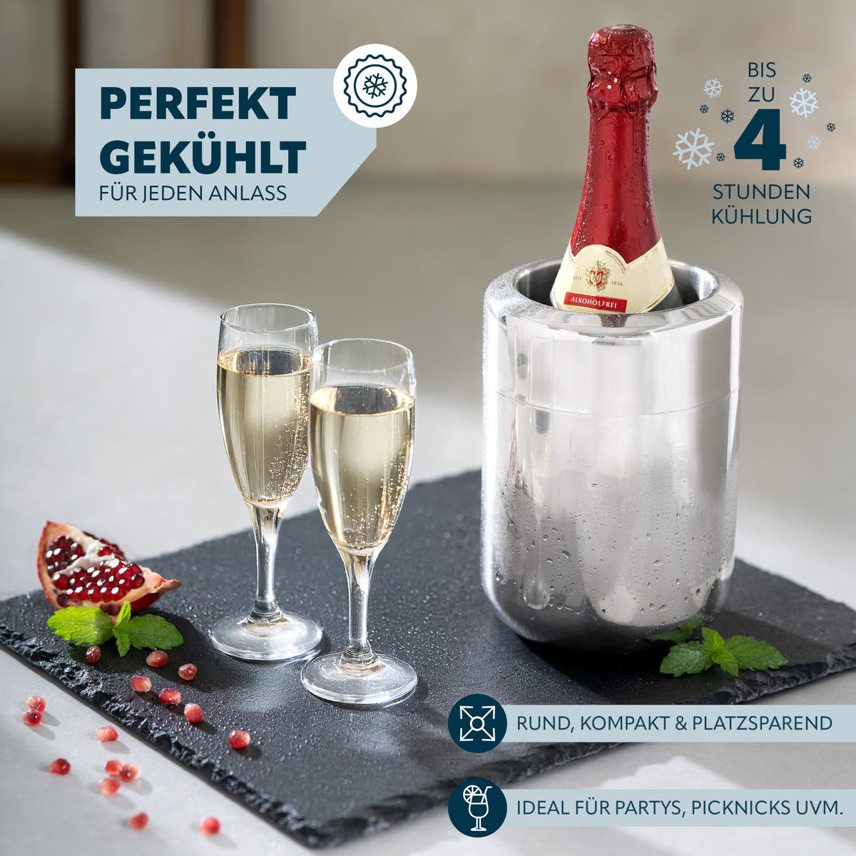 EDELSTAHL-FLASCHENKÜHLER 750 ml-Flaschen, silber, Edelstahl - Edelstahlfarben, Metall (13/19cm) - bremermann