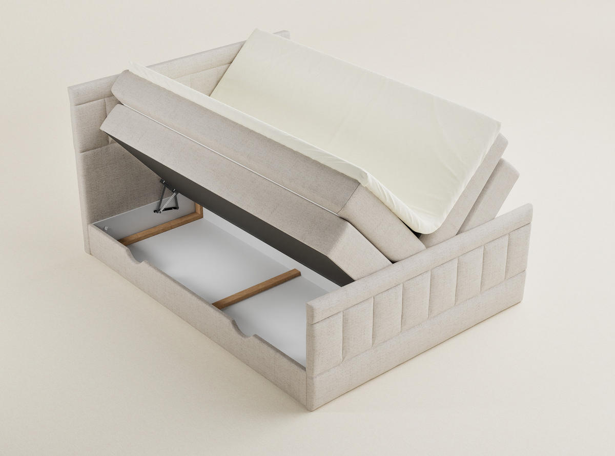 BOXSPRINGBETT Caya 140/200 cm, in Beige, Bettkasten, Matratze, Topper - Beige/Schwarz, Holz/Holzwerkstoff (140/200cm) - Maison de Reve