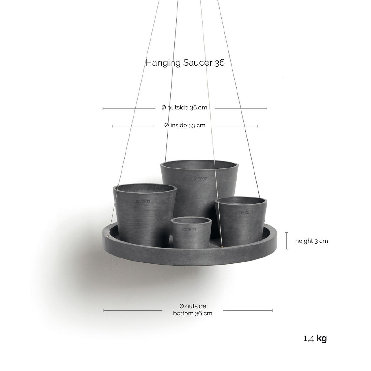 BLUMENTOPFUNTERSETZER Hängend 36/3 cm Grau - Grau, Kunststoff (36/3cm) - Ecopots