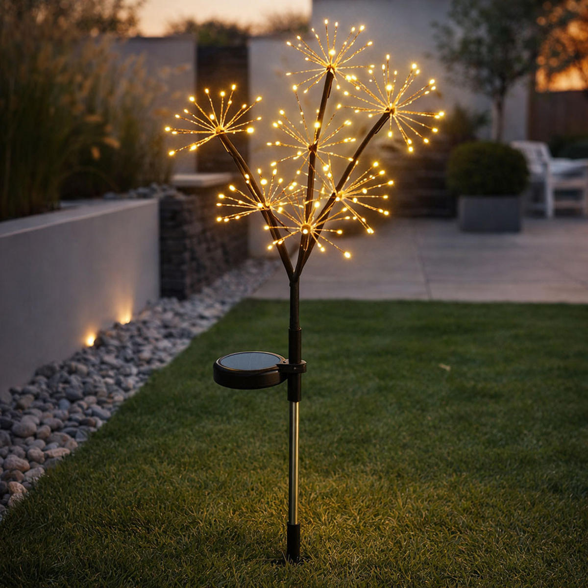 LED SOLARLEUCHTE Klar Matt Feuerwerk-Optik - Klar, Metall (25/25/60cm) - Globo Lighting