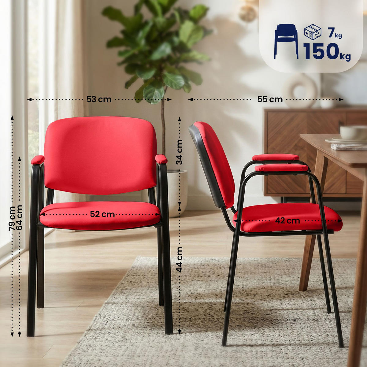 BESUCHERSTUHL 4er Set Lederlook Rot - Rot, Textil/Metall (53/79/55cm) - CLP