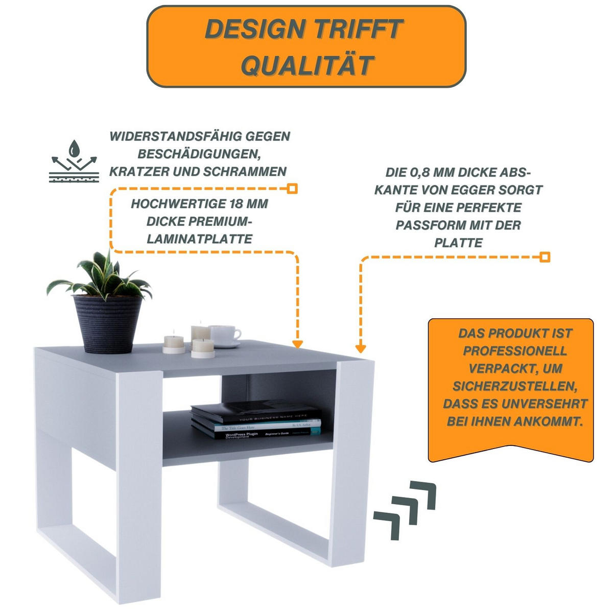 COUCHTISCH Holzwerkstoff rechteckig stabil Dunkelgrau 45/53,6/65cm - Dunkelgrau/Weiß, Holzwerkstoff (53.6/65/45cm) - CraftPAK