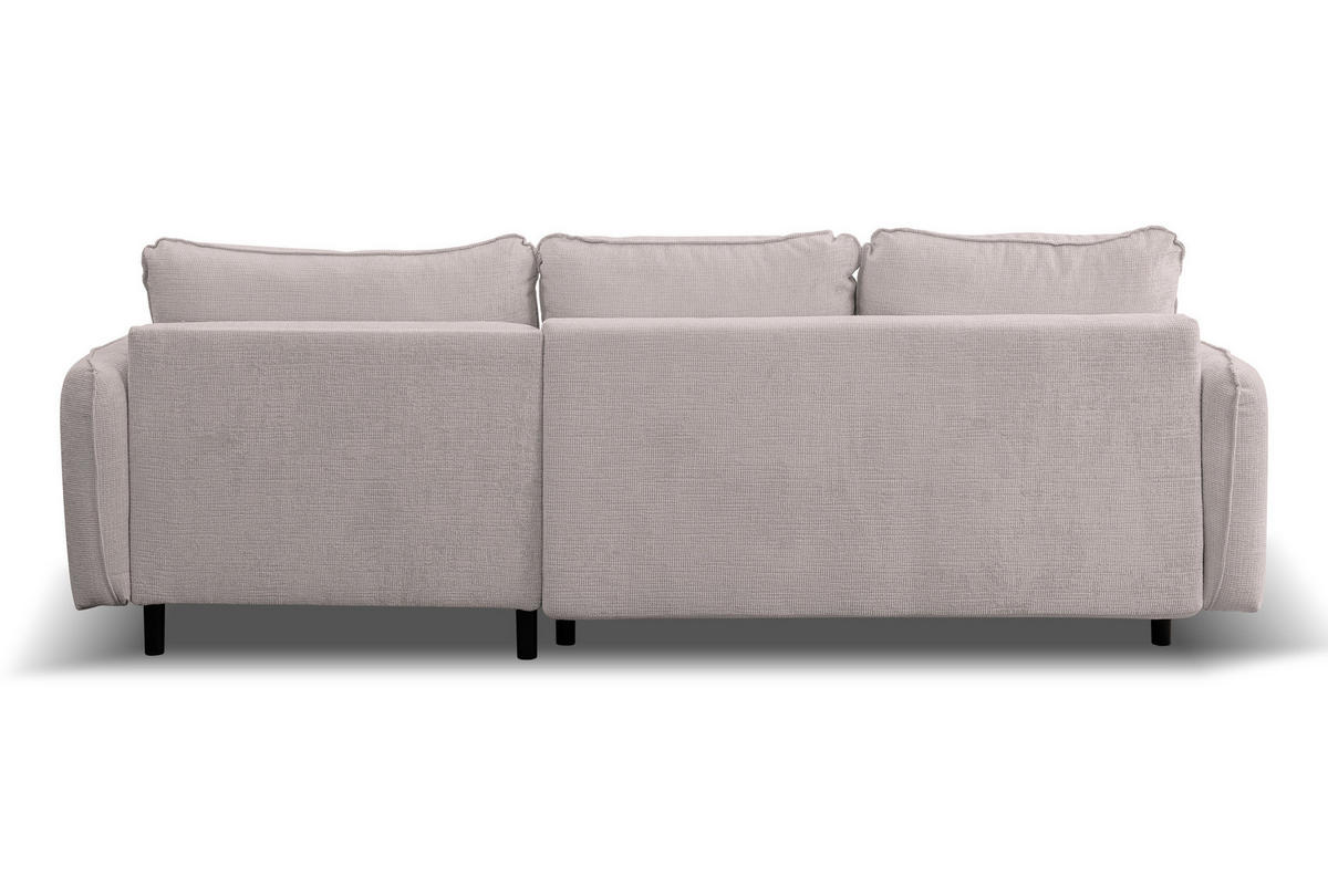 ECKSOFA Lucky in L-Form mit Schlaffunktion und Bettkasten, Farbe: Beige, Strukturstoff, Ottomane Links oder Rechts - Beige, Textil (275/160cm) - VENASI MÖBEL