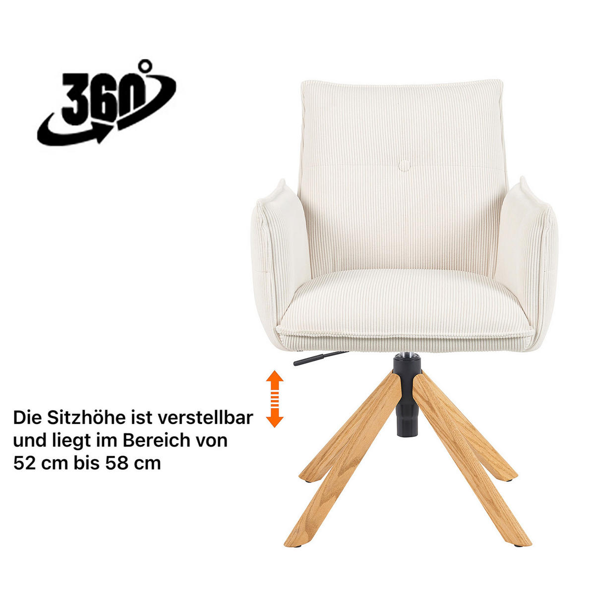 BÜROSTUHL Mika-Leya - Honigeiche/Creme, Eichenholz/Holz (60/89/63cm) - DUBI Möbel