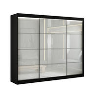 SCHWEBETÜRENSCHRANK Porto III 250 cm 3-türig, schwarz, lacobel weiß, Sprosse - Schwarz/Weiß, Kunststoff (250/215/61cm) - Margaret Hadas24