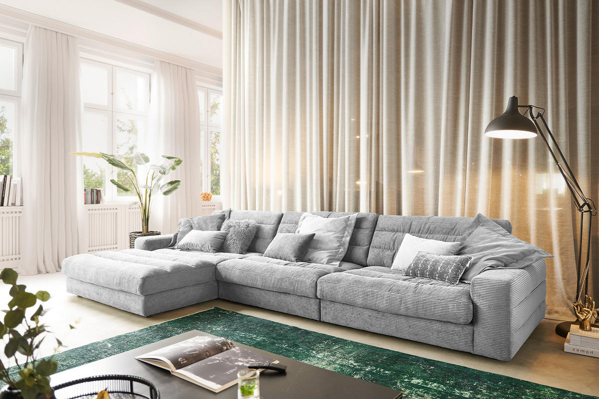 ECKSOFA XL LANA Hellgrau Cord - Hellgrau/Schwarz, Textil (416/205cm) - KAWOLA