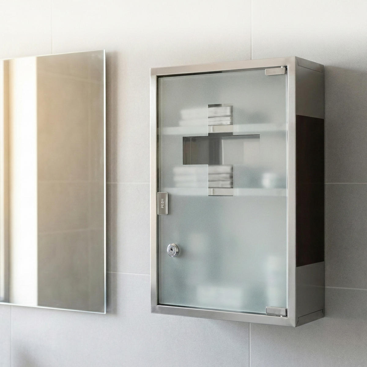 DULAP Argintiu din inox cu încuietoare 3 compartimente 45x30x12 cm - multicolor, sticlă/metal (30/45/12cm) - Relaxdays