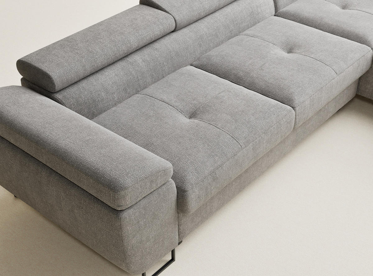 ECKSOFA Concord Beige grau Chenille-Stoff - Rechts Seite - Greige/Schwarz, Holz/Holzwerkstoff (277/203cm) - Maison de Reve