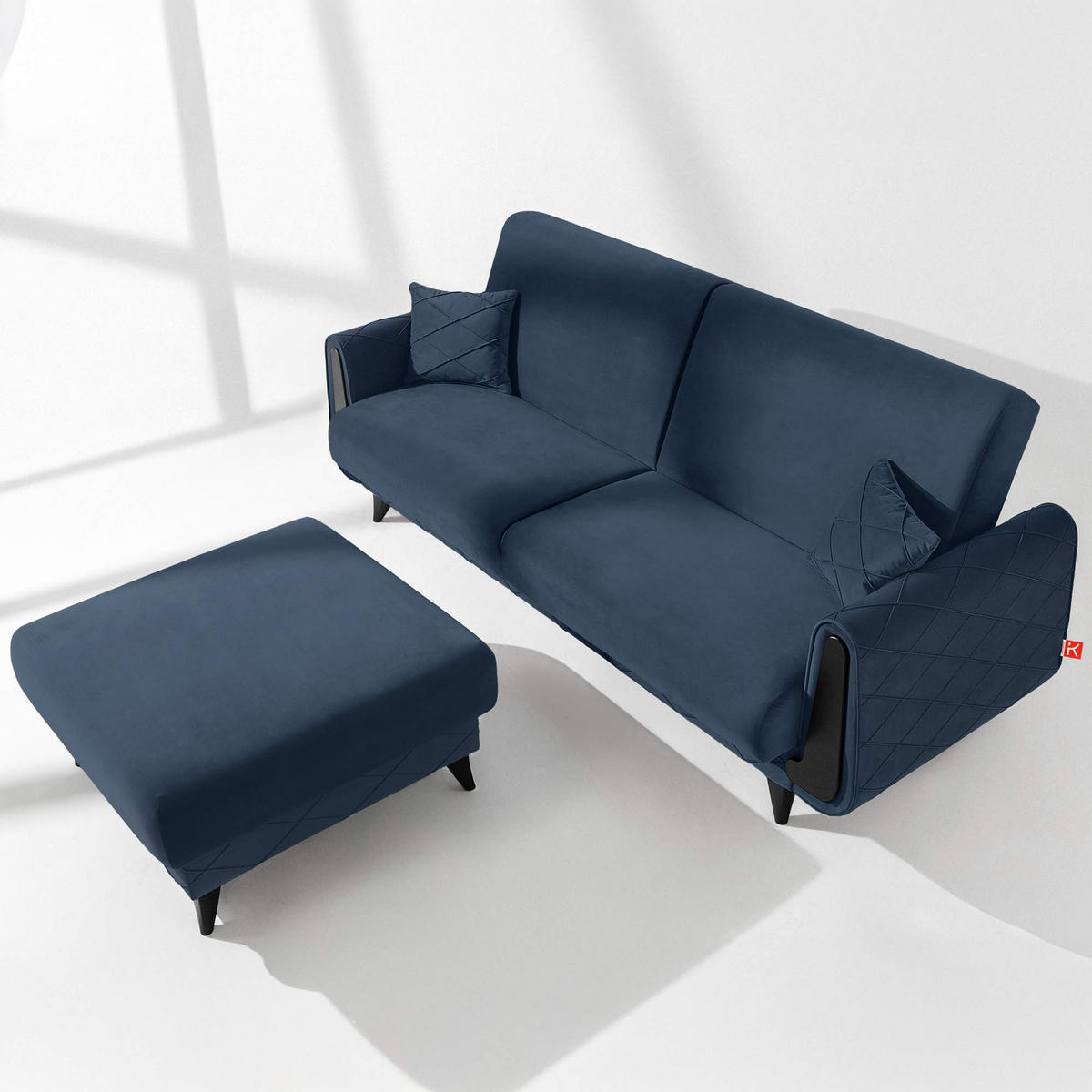 3-SITZER-SOFA GUSTAVO III Sofa 3 Velours, Dunkelblau - Dunkelblau, Holz/Holzwerkstoff (230/98/98cm) - KONSIMO®