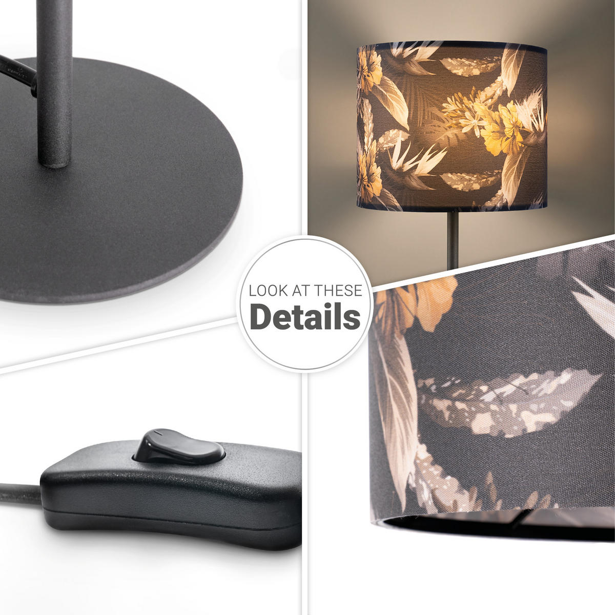 TISCHLAMPE Luca Tl Flo 004 - Schwarz, Metall (18/18/36.5cm) - Paco Home