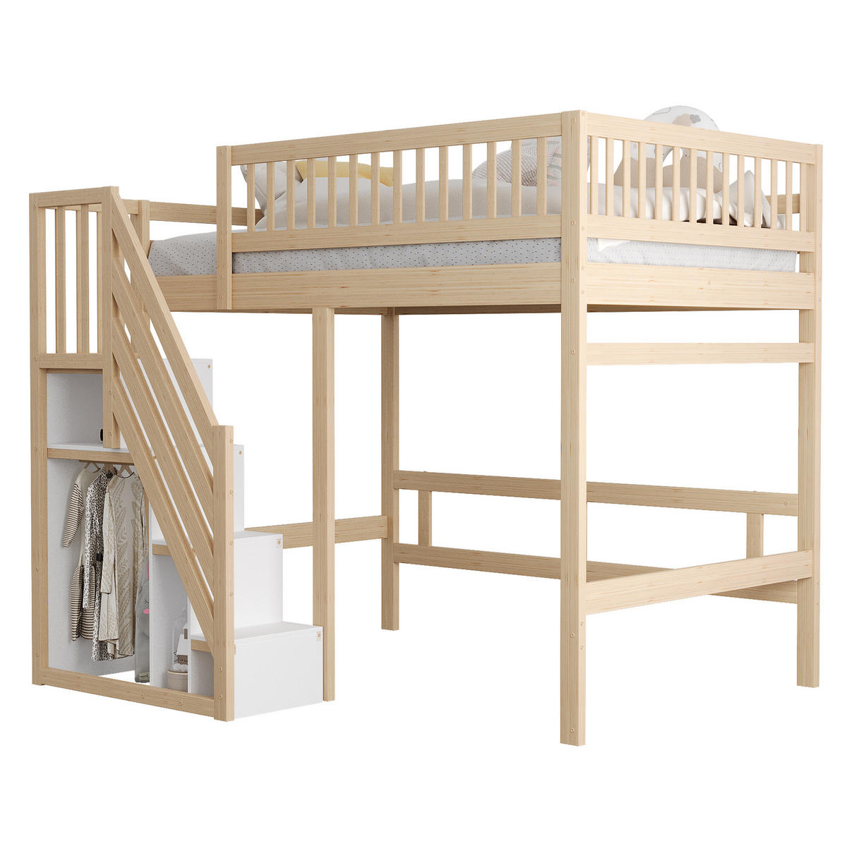 HOCHBETT 140/200 cm aus Holzwerkstoff mit Aufbewahrungstreppe und hohem Geländer, Natur - Naturfarben, Holzwerkstoff (140/200cm) - Redom