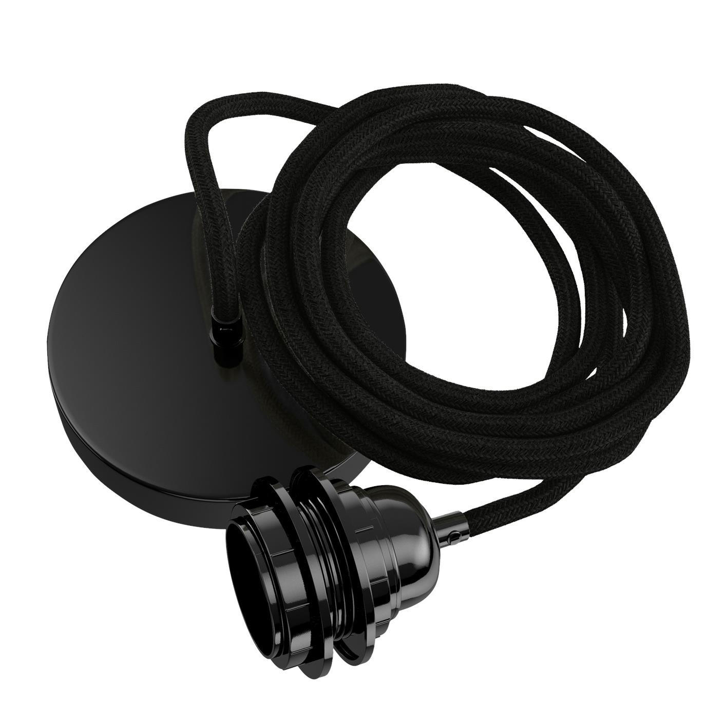 PENDELLEUCHTE Hang 1 Flammig Retro - Schwarz, Naturmaterialien (250/1/250cm) - HOOPZI
