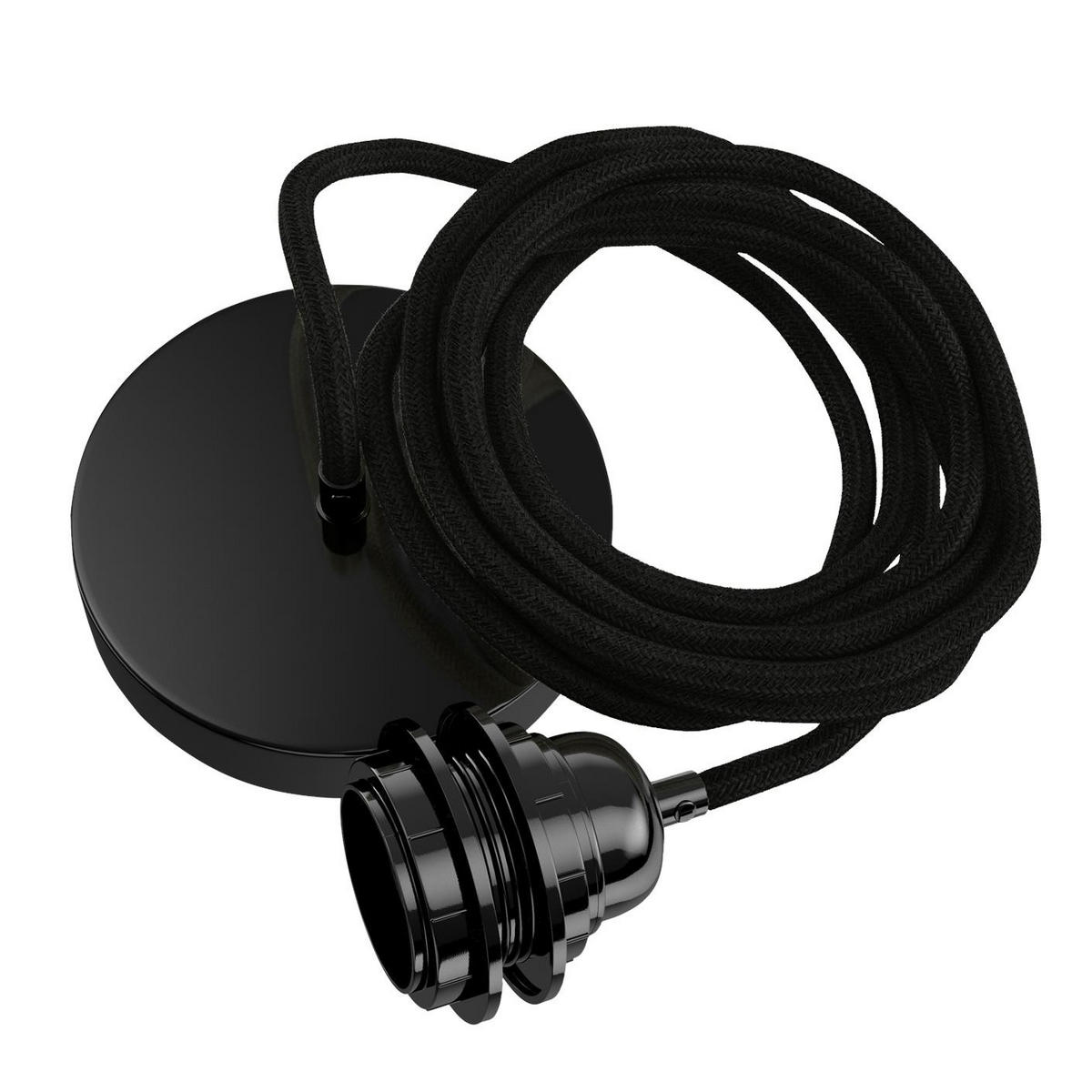 PENDELLEUCHTE Hang 1 Flammig Retro - Schwarz, Naturmaterialien (250/1/250cm) - HOOPZI