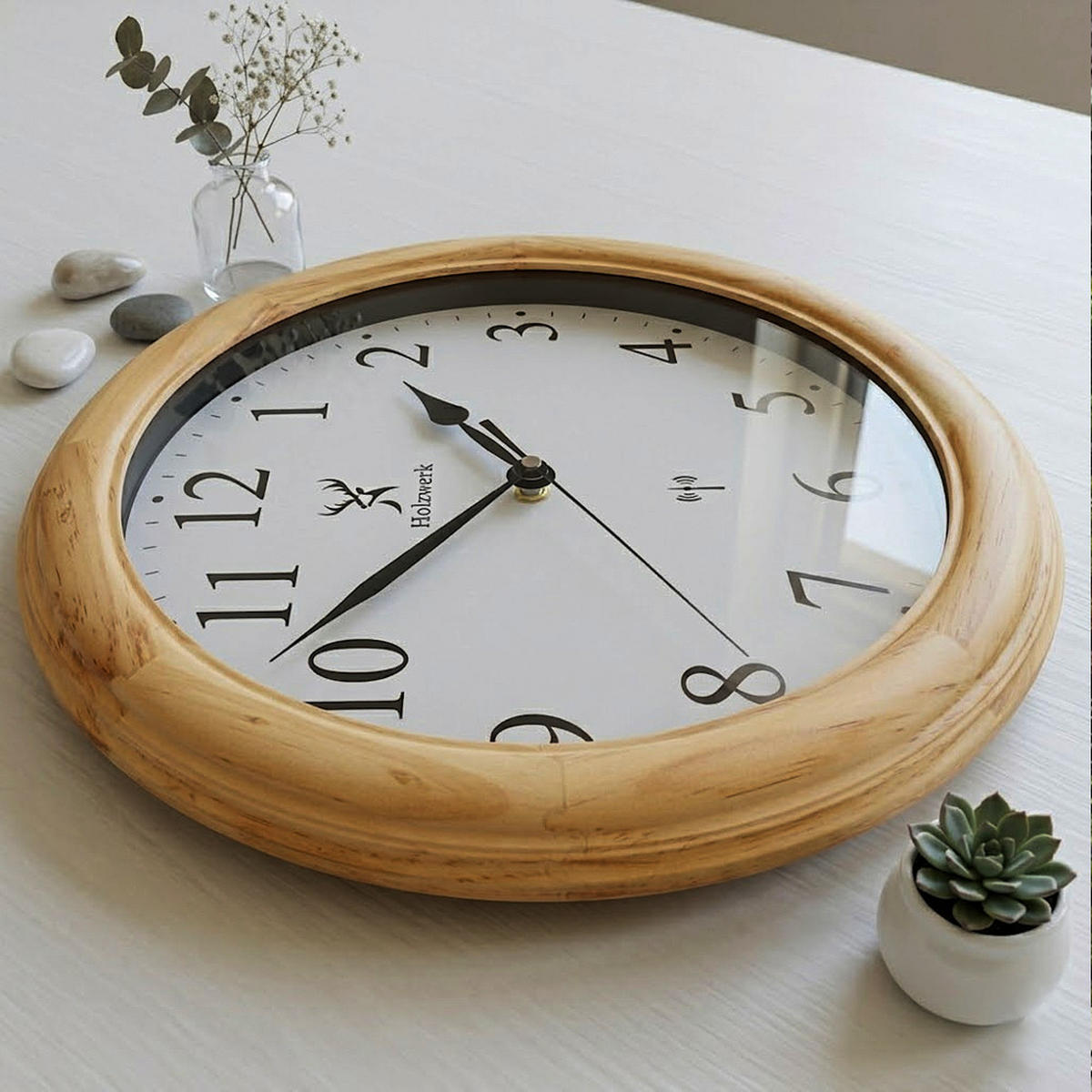 WANDUHR Holz Designer SONNEBERG (FUNK) Loft Wand Uhr, beige - Beige, Glas/Holz (35/35/5.5cm) - Holzwerk