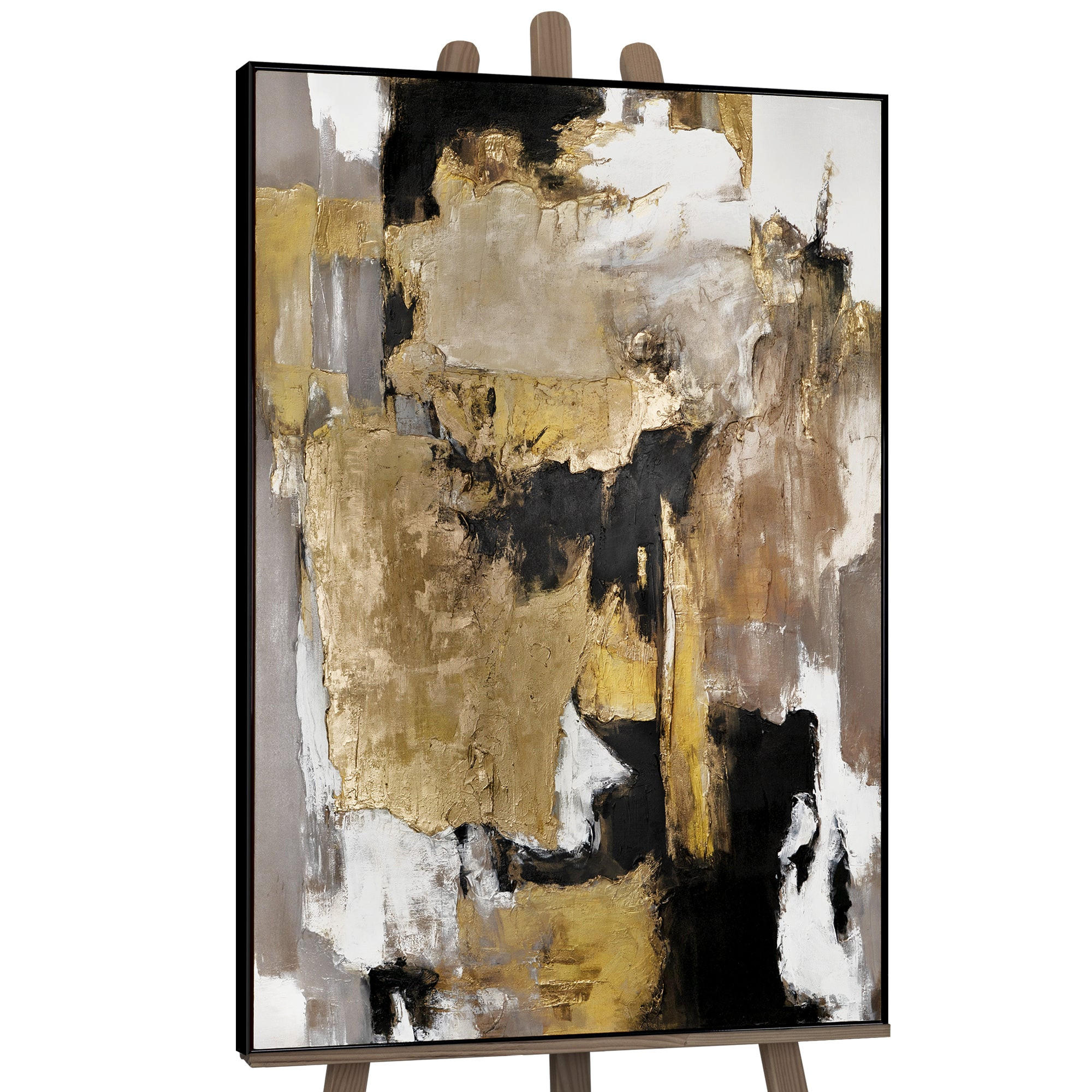 GEMÄLDE Goldene Fragmente Schattenfugenrahmen Schwarz 140x100 cm - Schwarz, Holz (140/100cm) - YS-art gallery