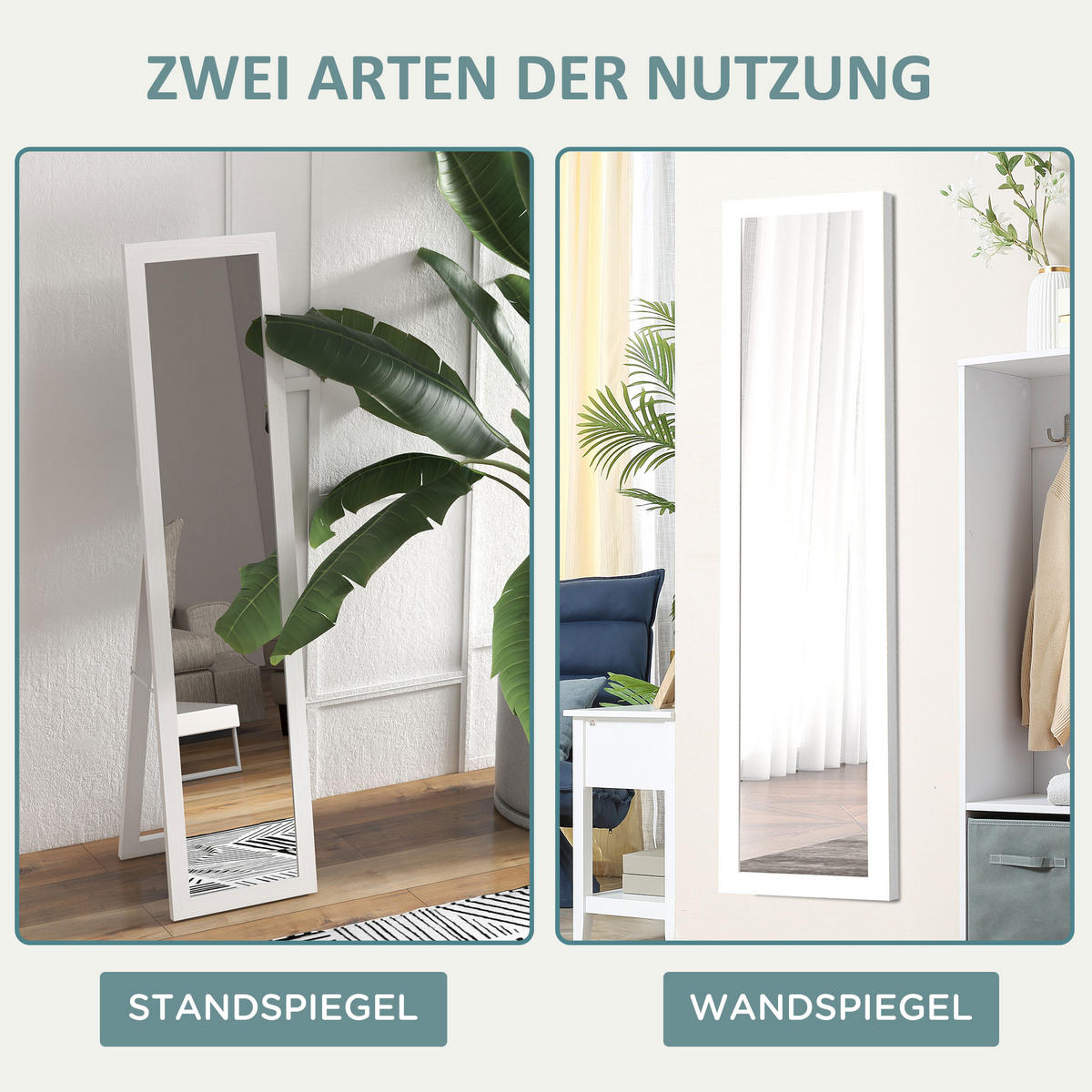 STANDSPIEGEL mit Ständer, freistehend, für Schlafzimmer, Flur, Alu, Weiß - Weiß, Glas (40/155/37cm) - HOMCOM
