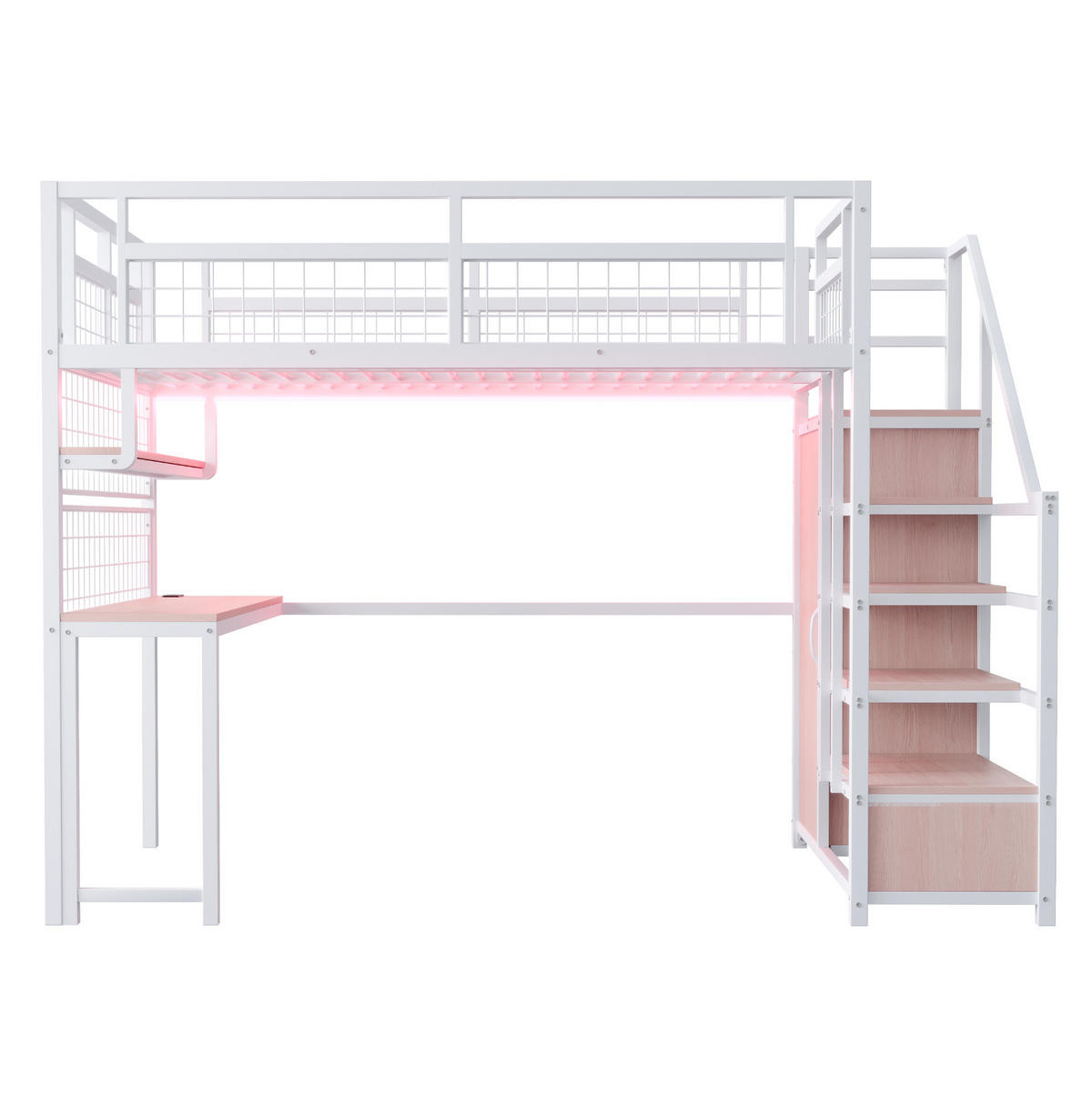 HOCHBETT 140/200 cm aus Metall/MDF mit Schreibtisch und Stauraumtreppe Weiß - Weiß, Metall (140/200cm) - Modenvie
