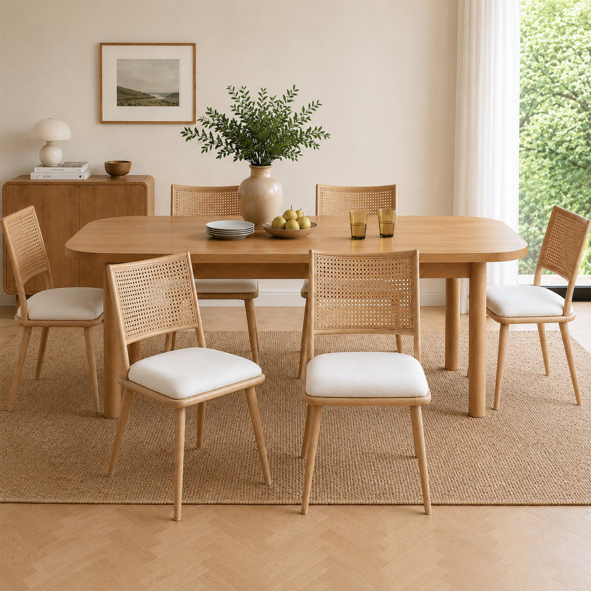 STUHL-SET DE-35952 6 Stück mit Rattan-Lehne und PU-Sitz Beige - Beige, Metall (48/80/46cm) - ComfortXL