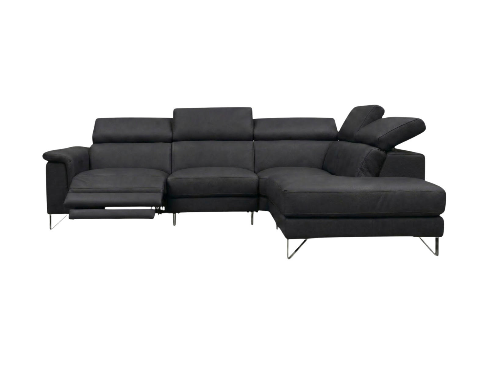 ECKSOFA Antares Echtleder mit 1 x Relaxfunktion Schwarz - Schwarz, Leder/Metall (276/224cm)