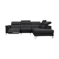 ECKSOFA Antares Echtleder mit 1 x Relaxfunktion Schwarz - Schwarz, Leder/Metall (276/224cm)