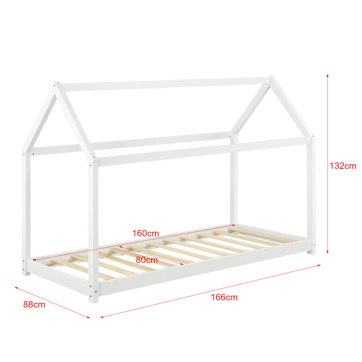 HAUSBETT Netstal - Weiß, Holz (80/160cm) - [en.casa]