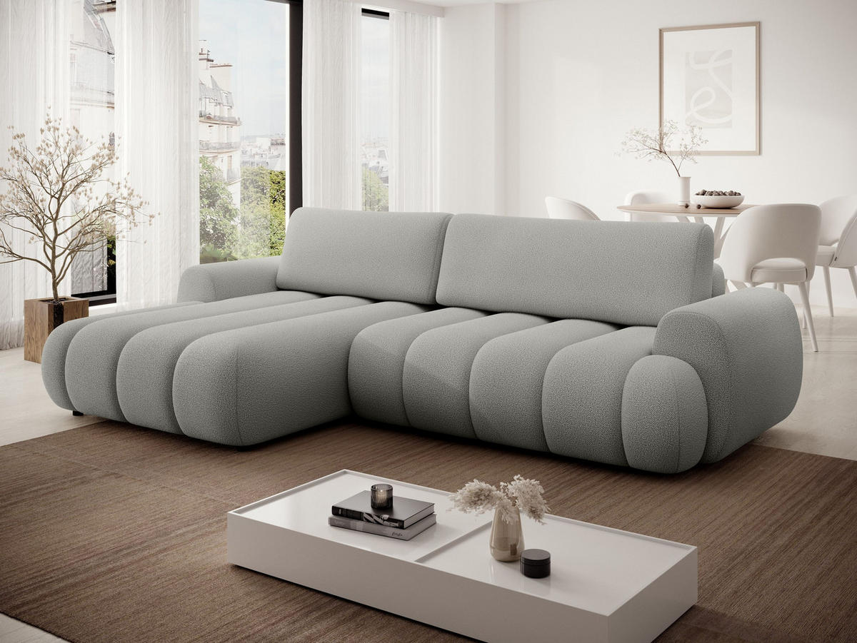 ECKSOFA SITO Grau Geflochtener Stoff mit Schlaffunktion - Grau, Holz (272/168cm) - MASSENO