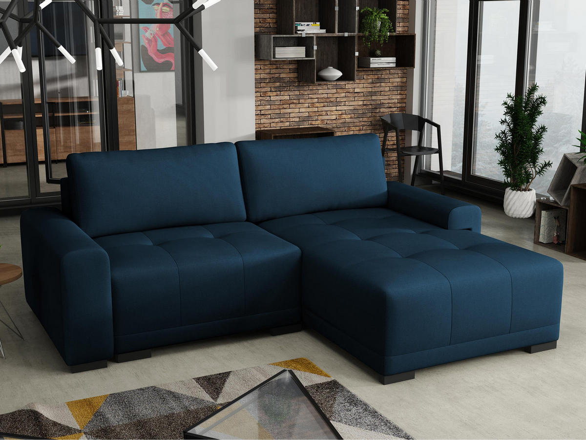 ECKSOFA Milton - Schwarz/Dunkelblau, Holz/Textil (237/180cm) - MIRJAN24