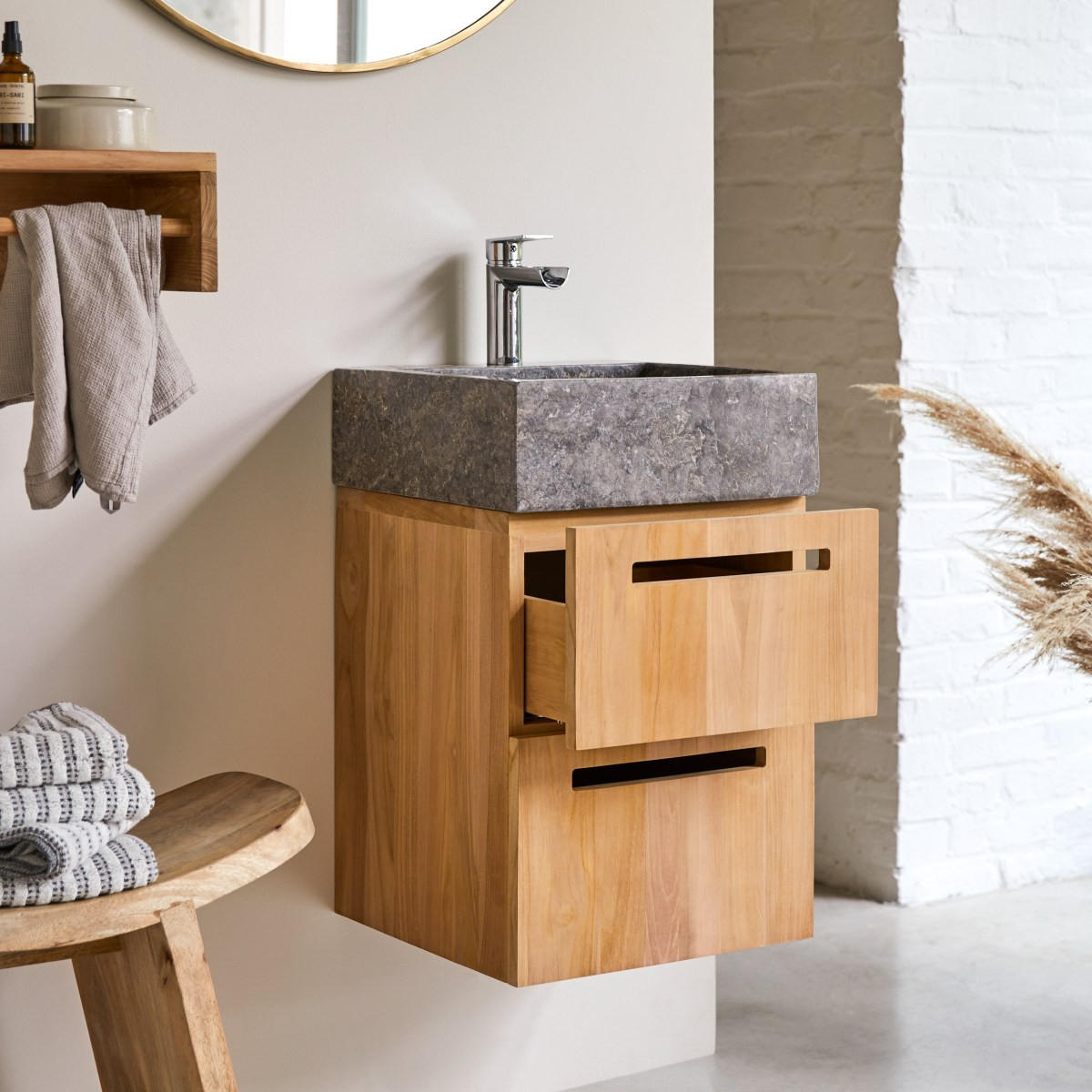 BADEZIMMERMÖBEL Line Natur aus Teak - Naturfarben, Holz (41/66/41cm) - Tikamoon