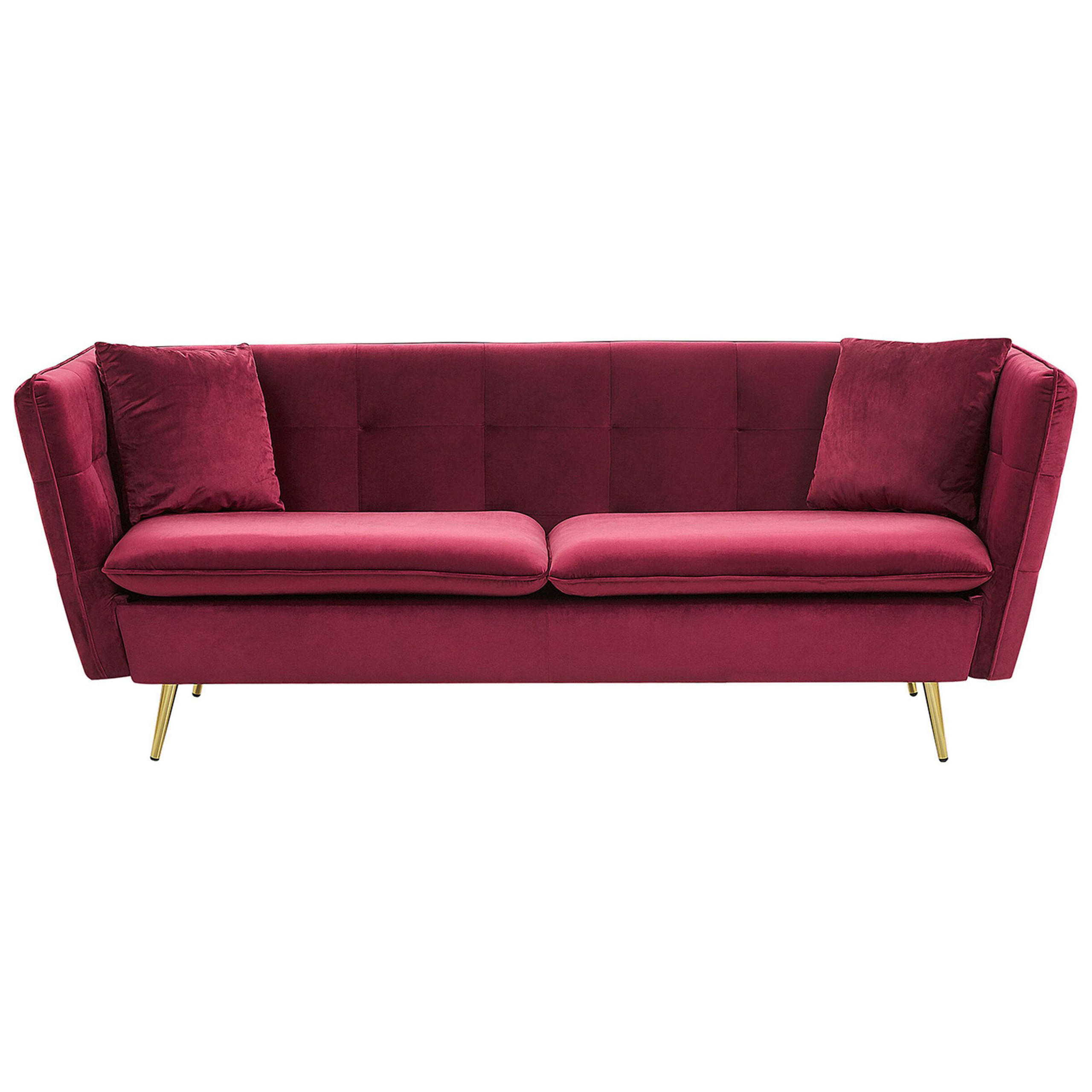3-SITZER-SOFA Samtstoff Dunkelrot Frederica - Dunkelrot, Textil (200/77/80cm) - Beliani