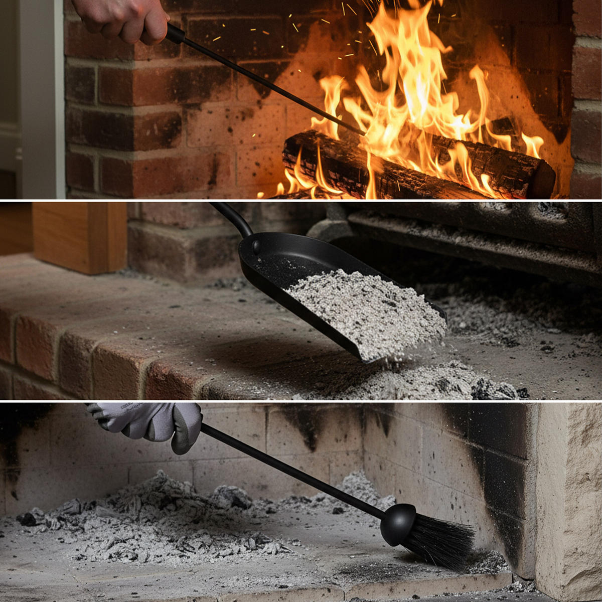 4-TLG.KAMINBESTECK-SET - Schwarz, Metall (15/40/22.5cm) - Relaxdays