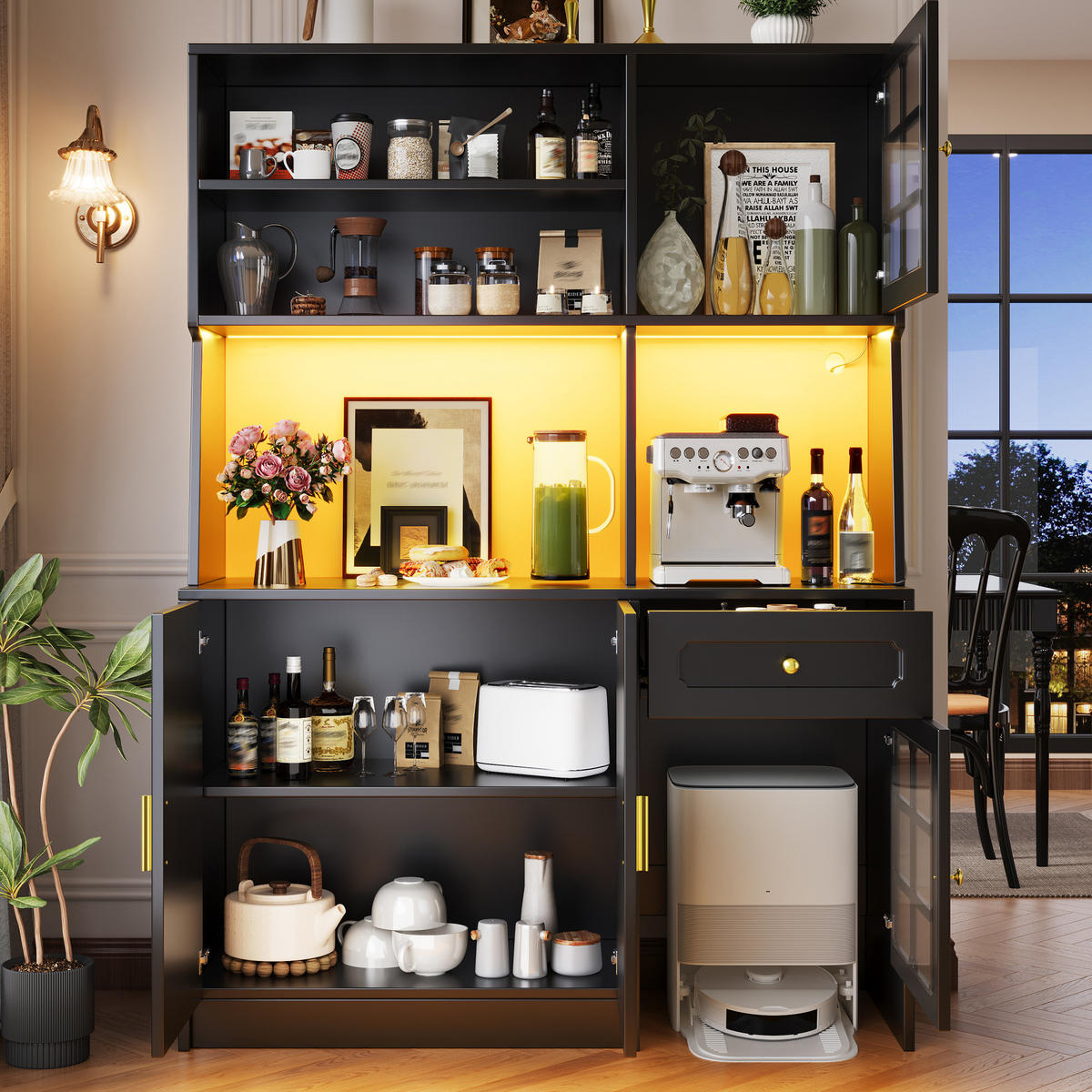 BUFFET 130/180/45 cm Schwarz aus MDF mit LED-Beleuchtung - Schwarz, Holzwerkstoff (45/180/130cm) - OKMYHOME