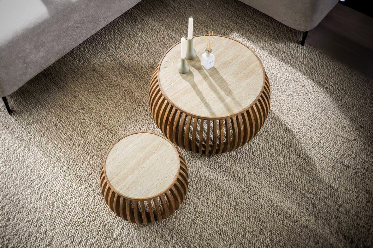 COUCHTISCH-SET ATUEL Weiß Keramik - Braun/Weiß, Mangoholz/Keramik (75/75/40cm) - KAWOLA