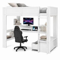 HOCHBETT mit Schreibtisch 90x200 cm Kiefer Weiß mit LED - Weiß, Holz (90/200cm) - Meubliv