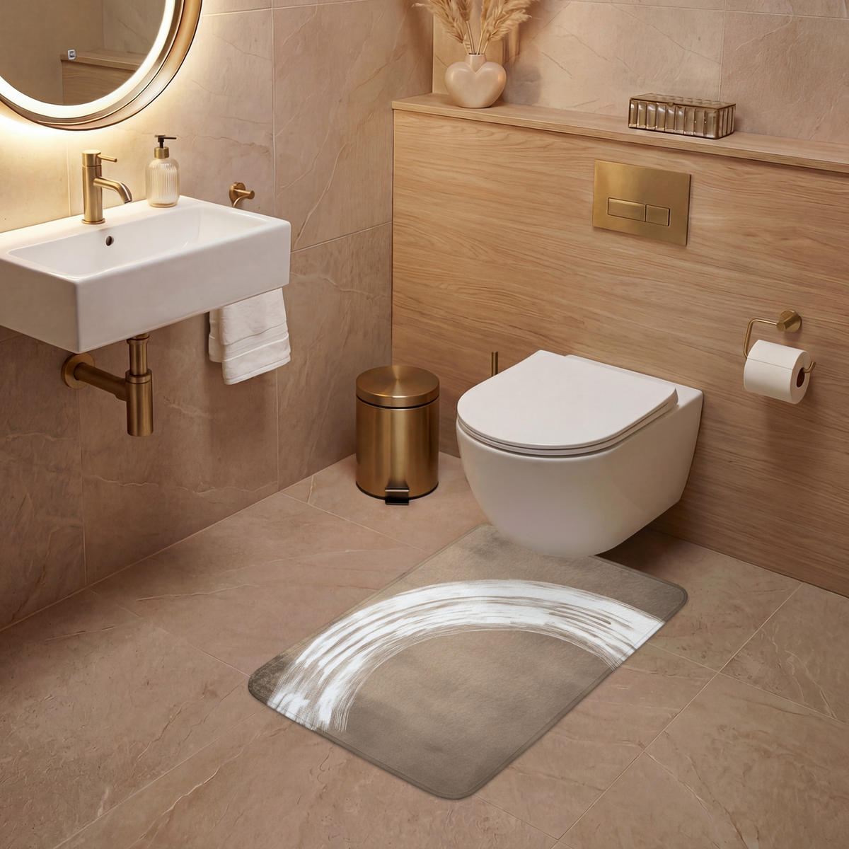 WC PŘEDLOŽKA Barva - hnědá - Japandi 50x80 cm - barva mokka, textil/plast (50/1cm) - OnlyWow