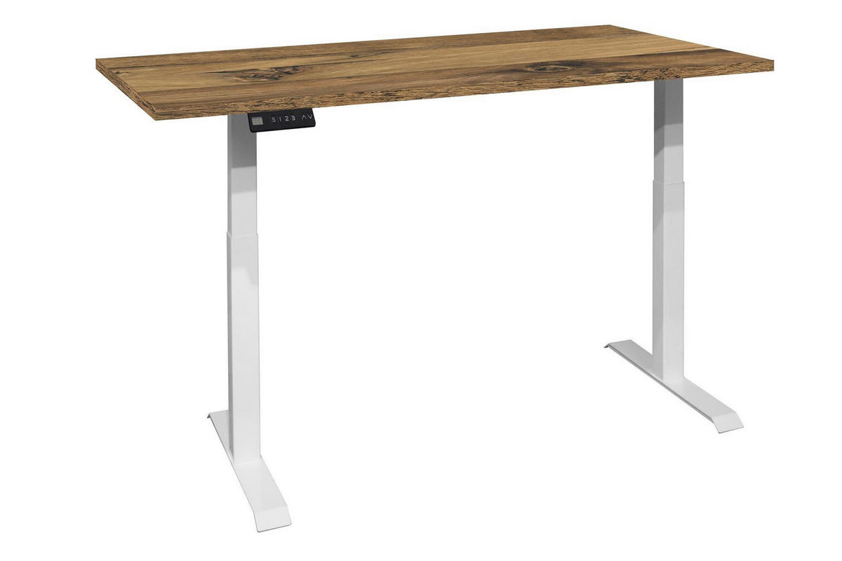 SCHREIBTISCH höhenverstellbar elektrisch Edithe 160x70 weiß/plankeneiche - Alteiche, Holz (160/70/73cm) - 58aufmkessel