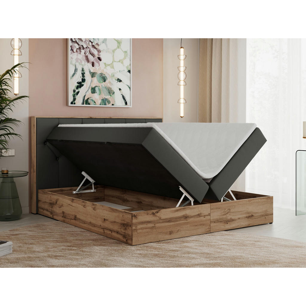 Thumbnail - MKS Boxbett, Dunkelgrau, Textil, 2-Sitzer, H3, Rechteckig, 180x200 cm, Schlafzimmer, Betten, Boxspringbetten
