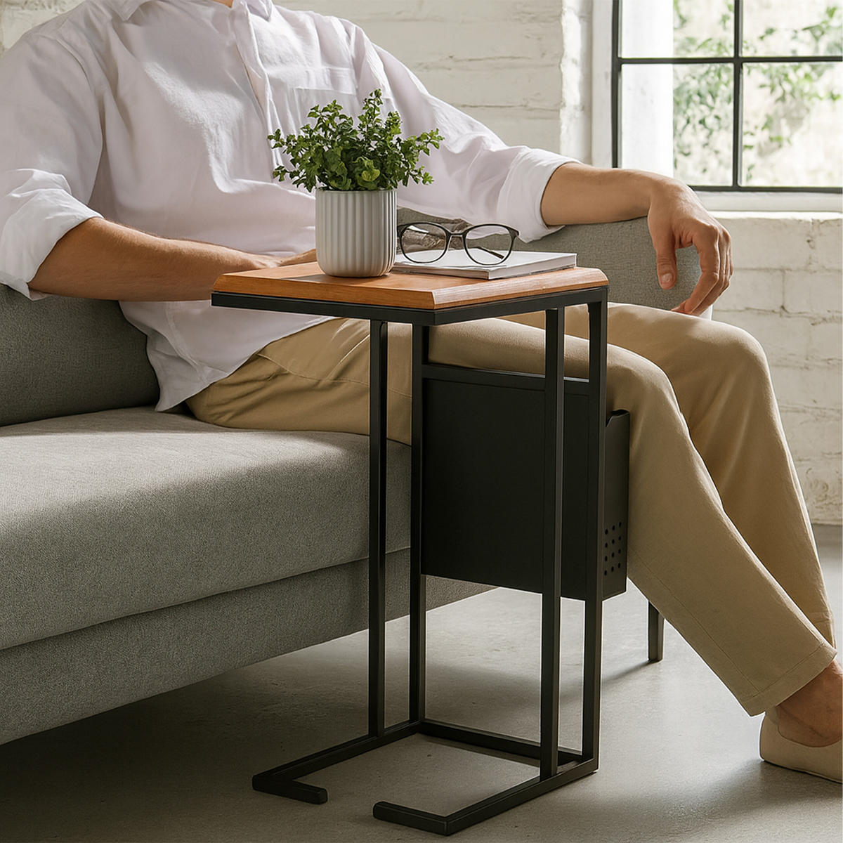 BEISTELLTISCH - Schwarz, Holz/Metall (37/30/63cm) - Relaxdays