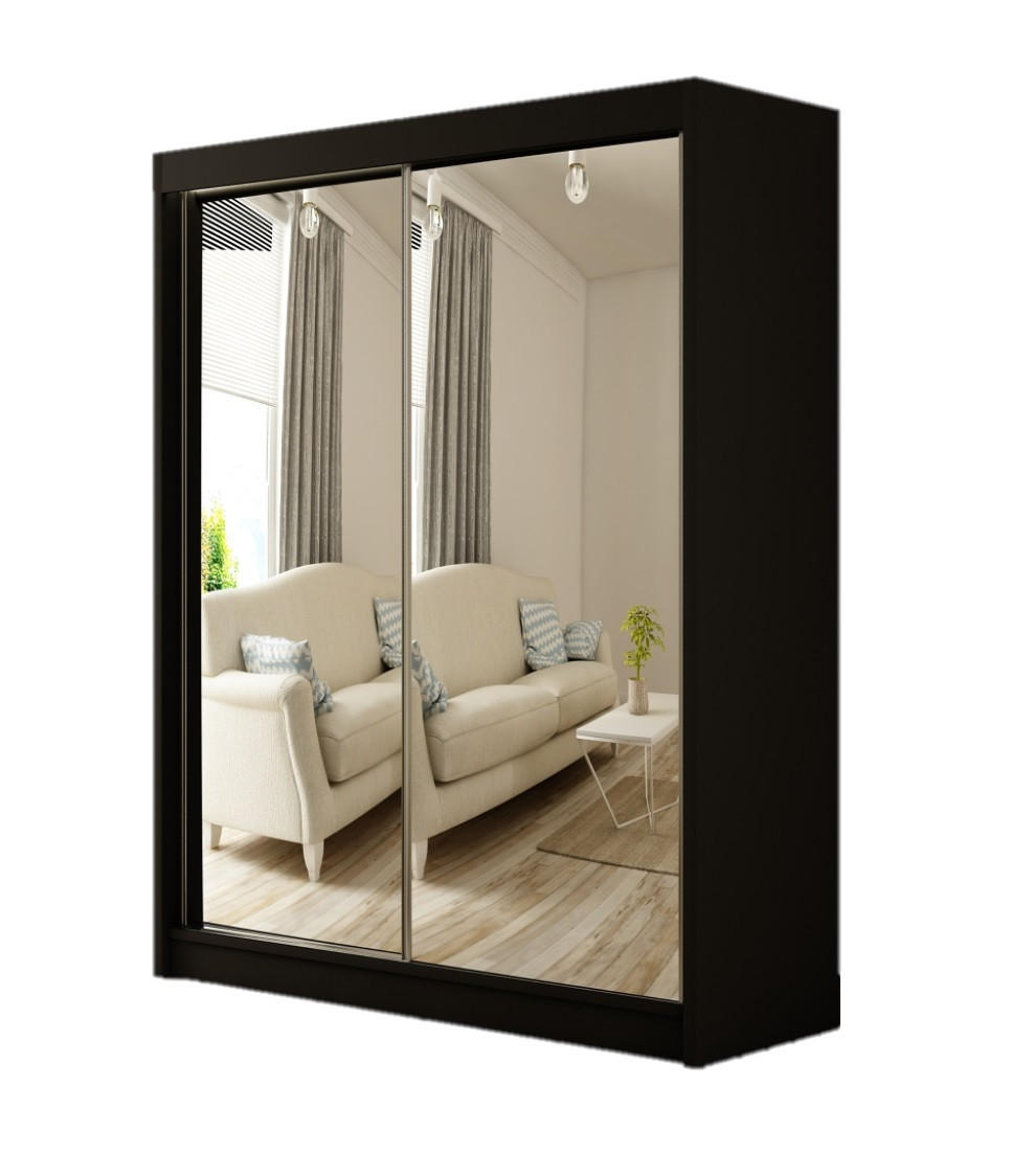 SCHWEBETÜRENSCHRANK Elsa 200 cm mit Spiegel 2-türig, schwarz - Schwarz, Kunststoff (200/215/61cm) - Margaret Hadas24