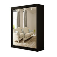 SCHWEBETÜRENSCHRANK Elsa 150 cm mit Spiegel 2-türig, schwarz - Schwarz, Kunststoff (150/215/61cm) - Margaret Hadas24
