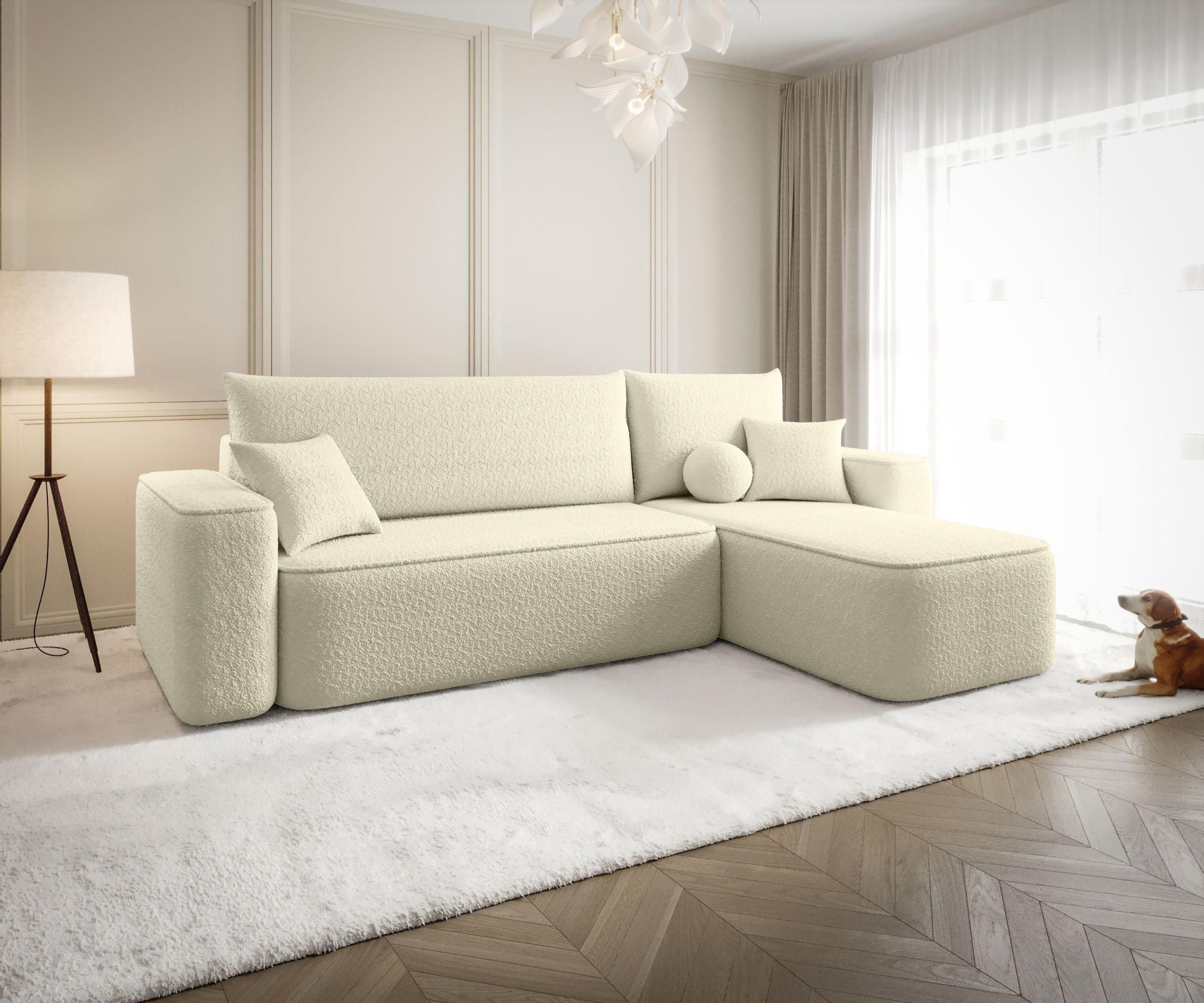ECKSOFA mit Schlaffunktion SENNO Quelle 02 Rechts - Ecru, Textil (250/150cm) - Bedante